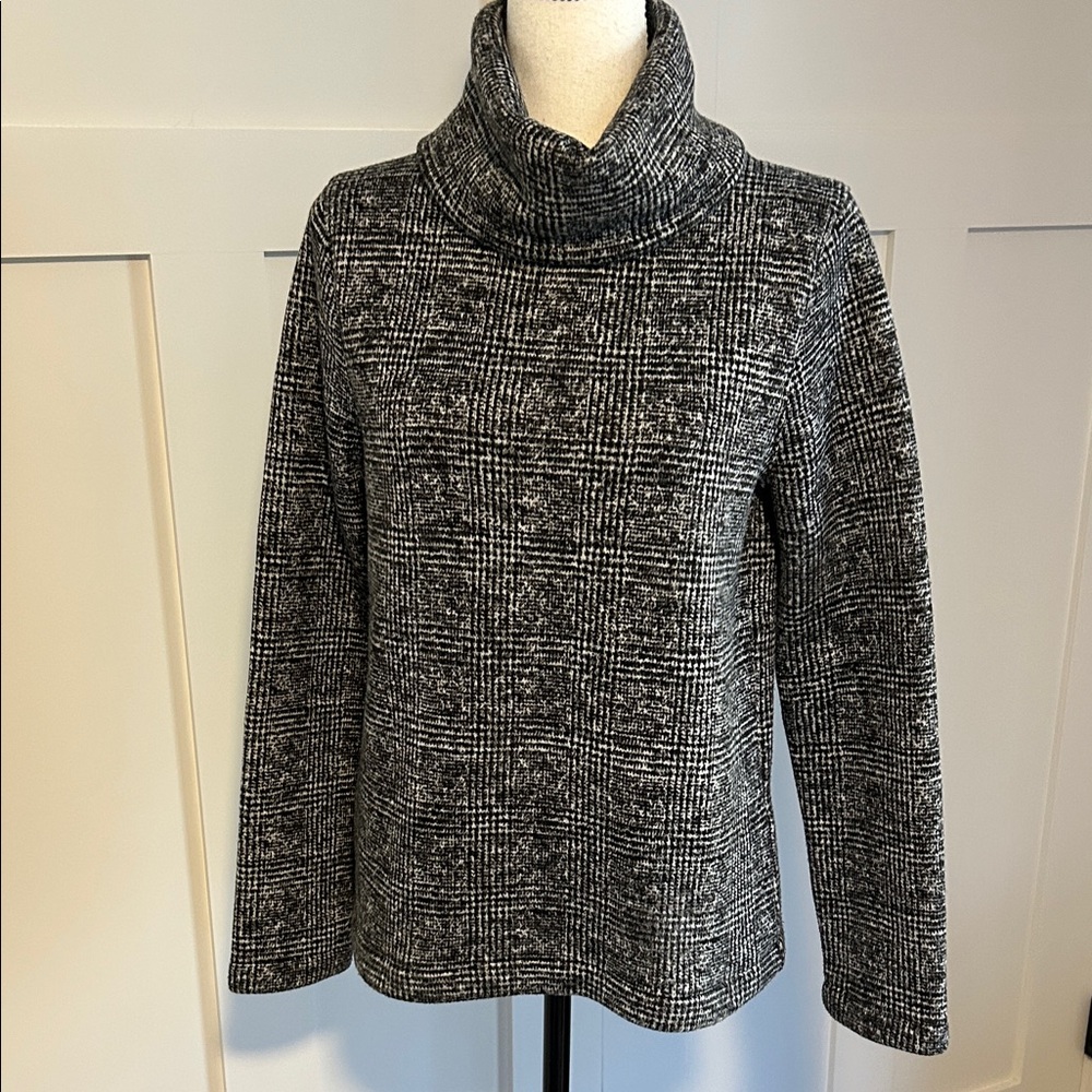 J. Crew Factory Black and Gray Plaid Cowl Neck Fleece Sweatshirt